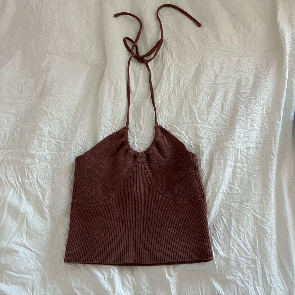 Knitted West of Melrose Brown Halter Top